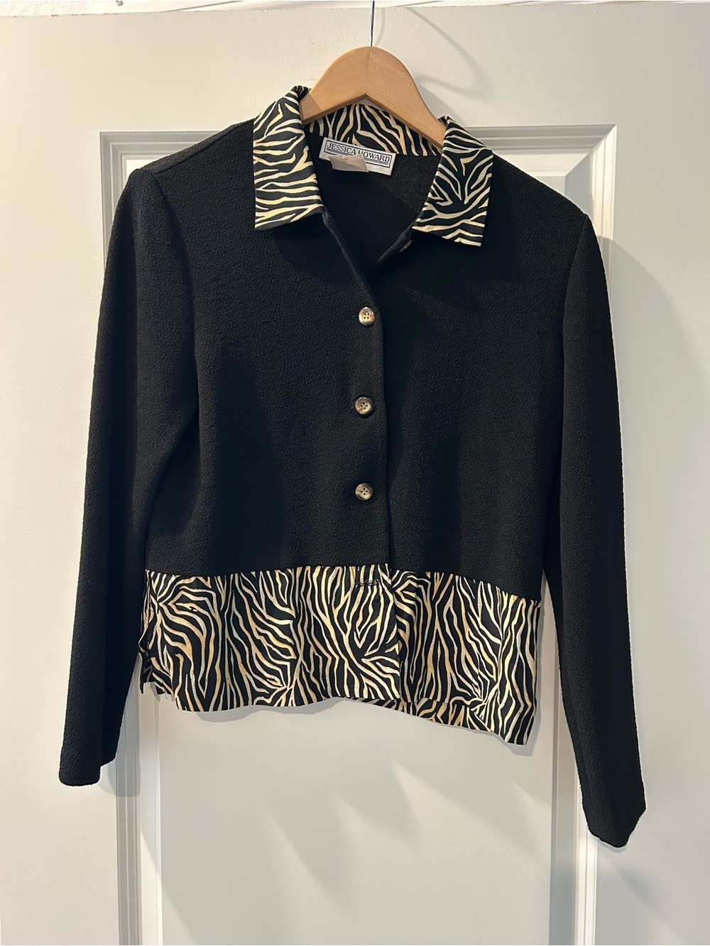 Jessica Howard Black Jacket with Zebra-Print Trim